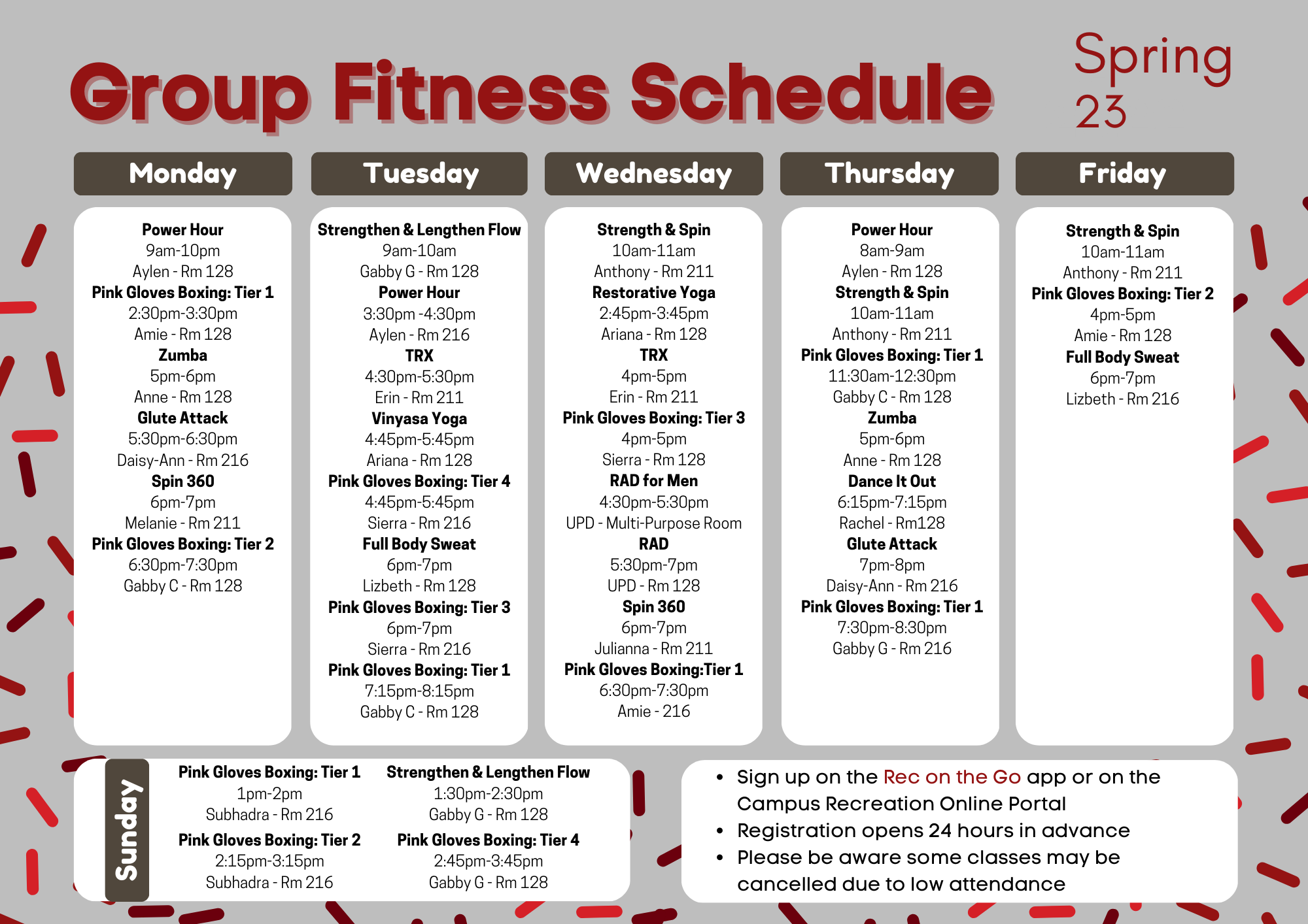 Spring 23 group fitness schedule