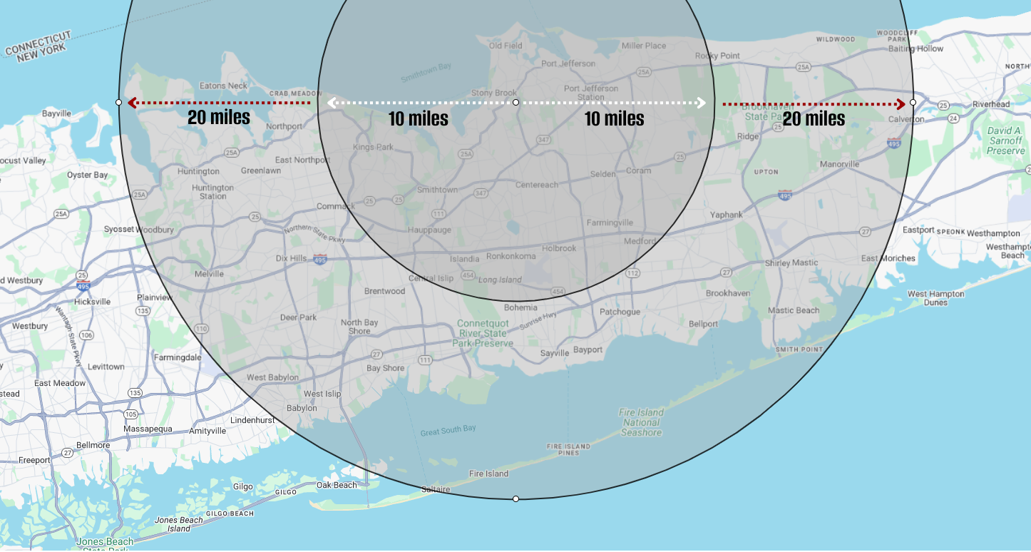 20 mile Radius Map