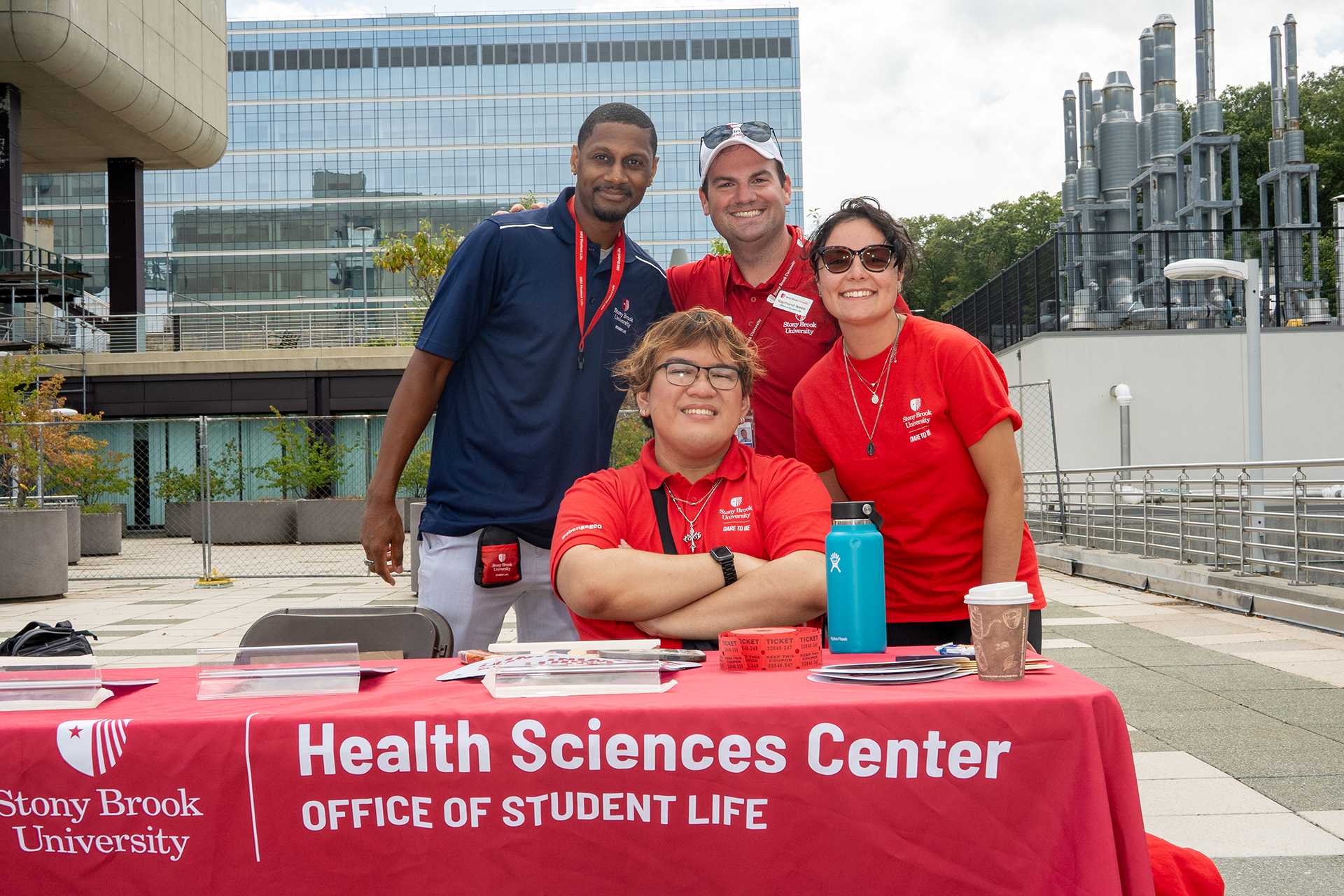 Student Life staff tabling outside the Health Science Center.