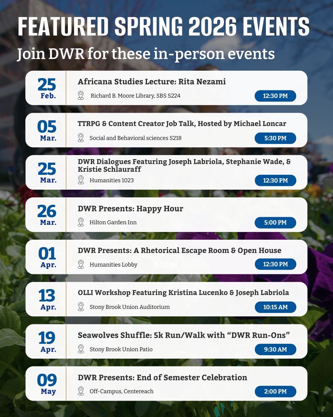 DWR Events for Spring 2026