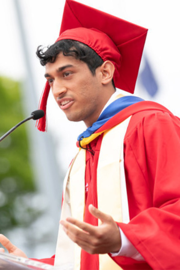 Student giving Commencement speech at SBU ceremony