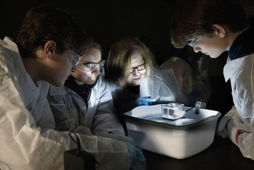 Students building a cloud chamber