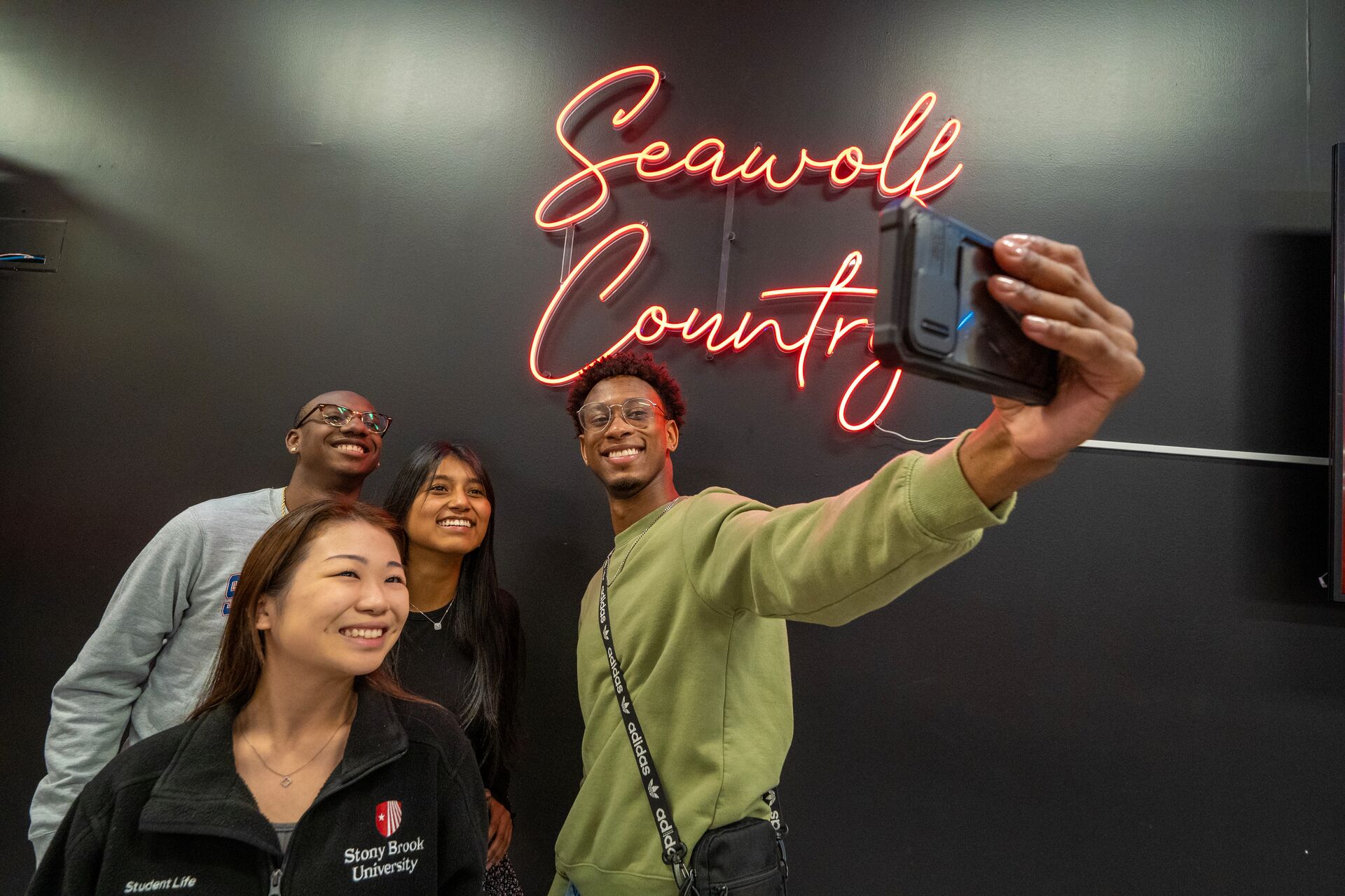 students taking selfie