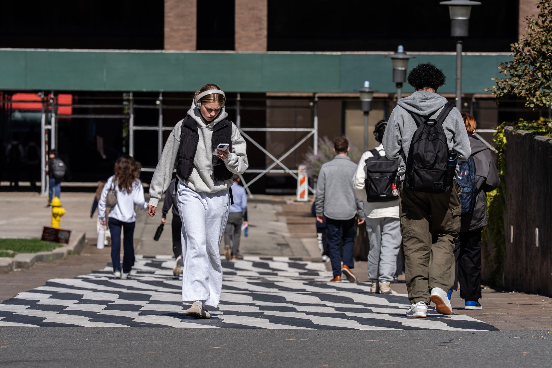 students walking zebra