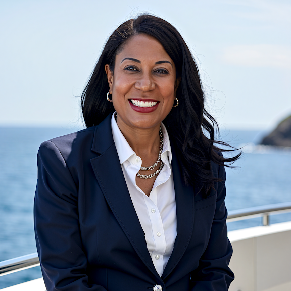 Judi Brown Clarke standing in front of a body of water