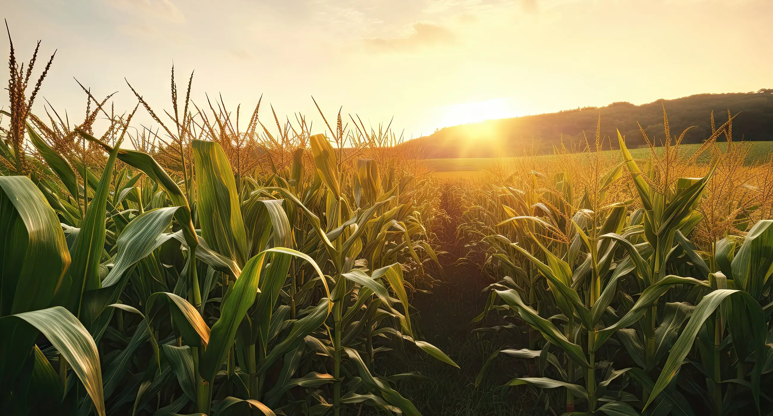 corn field with view of a sunset