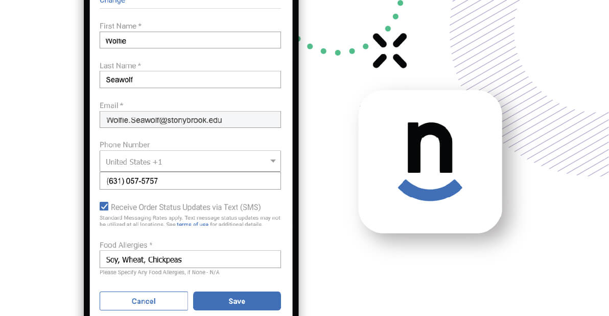 User interface for entering personal information on a mobile device, featuring fields for first name, last name, email, and phone number