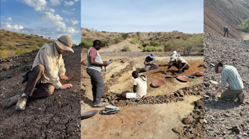 Tara Smiley with PhD student Sam Lavin and postdoc Paul Barrett with a team of paleontologists and geologists.