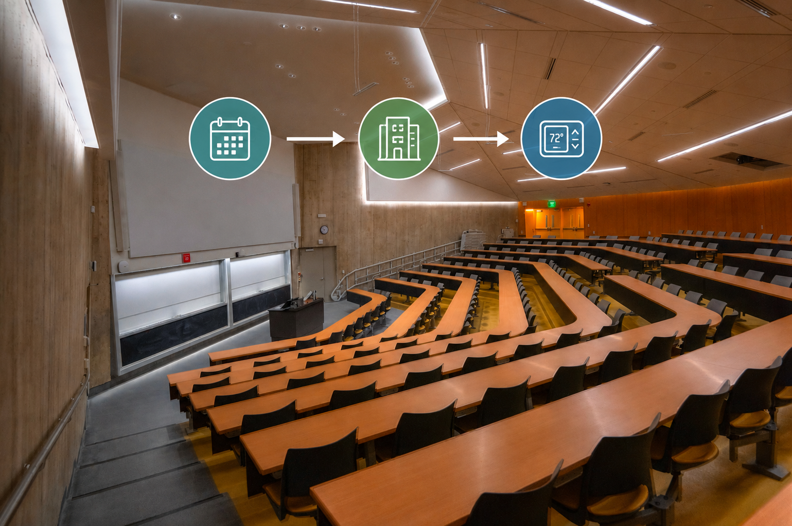 image of javits lecture hall with hvac icons overlaying