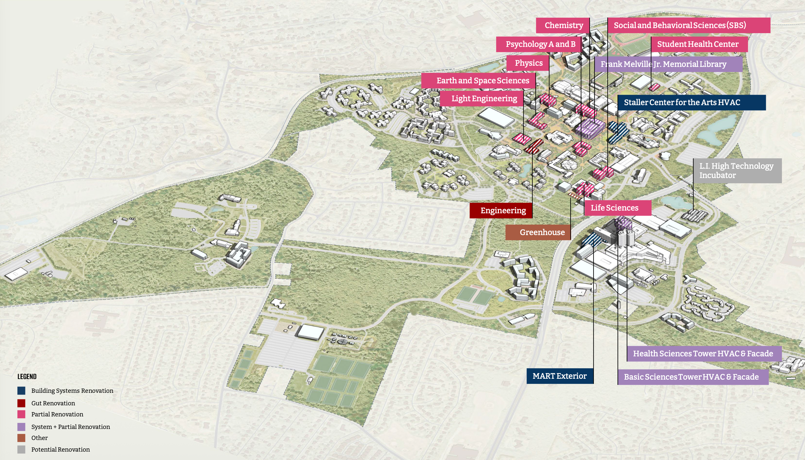 diagram showing plans for renovations of existing building on campus