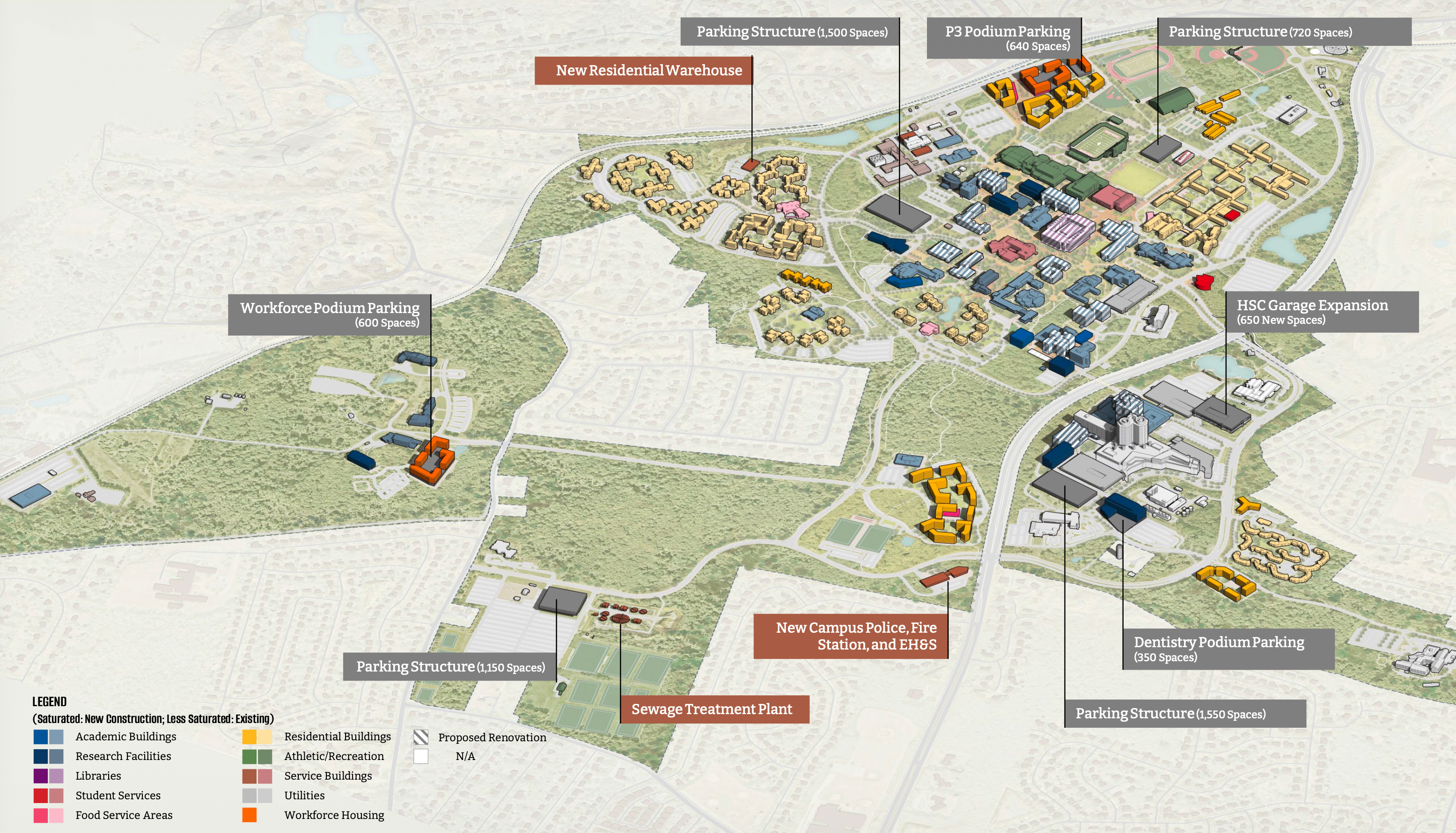 diagram showing planned new infrastructure enhacements to stony brook's west campus
