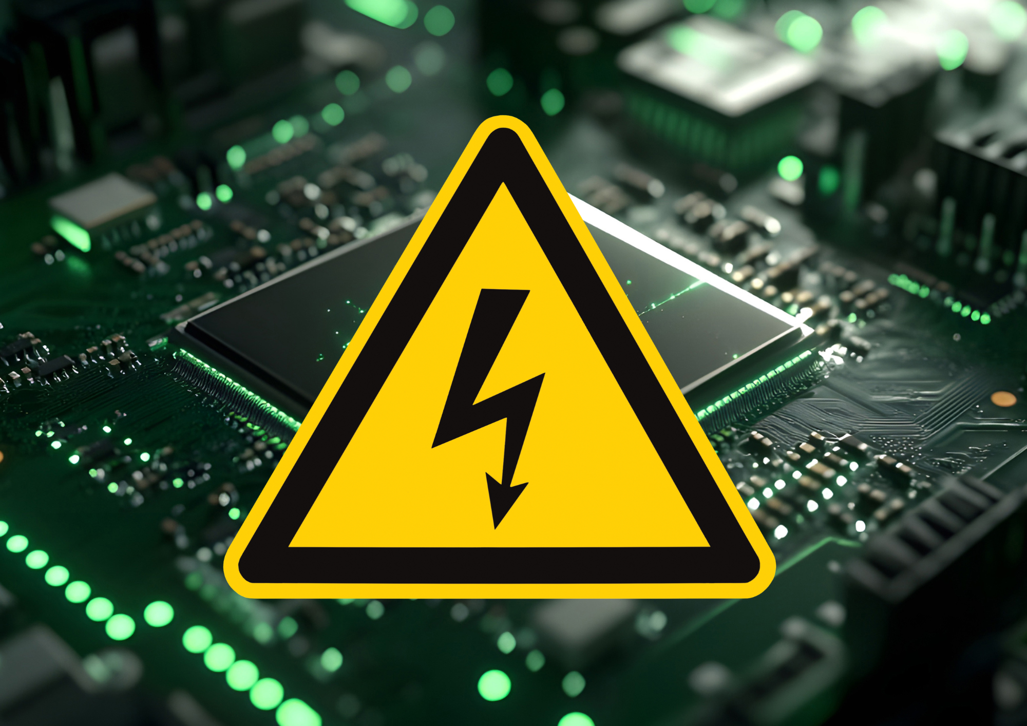 High voltage warning sign overlaid on an electrical circuit