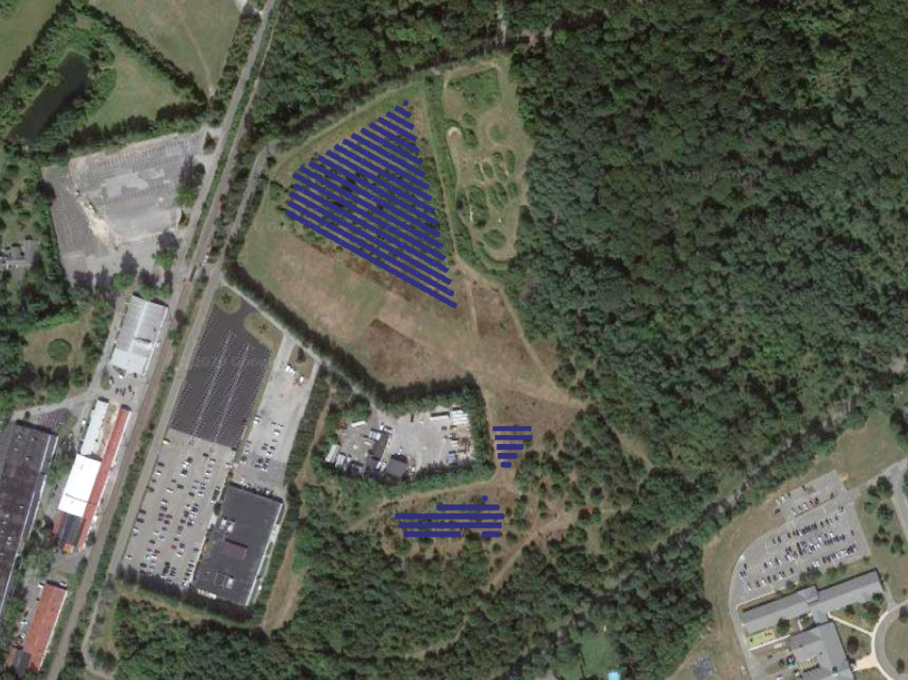 Overhead markout of where solar PPA panels will go on campus