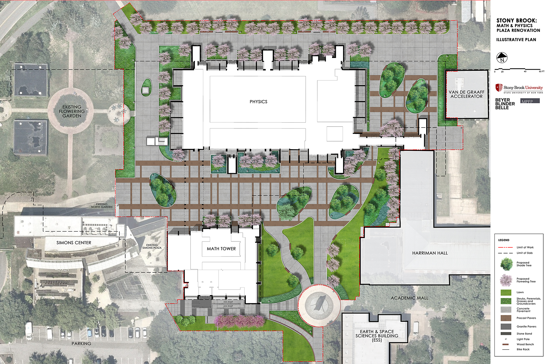 Overhead rendering showing new campus plaza