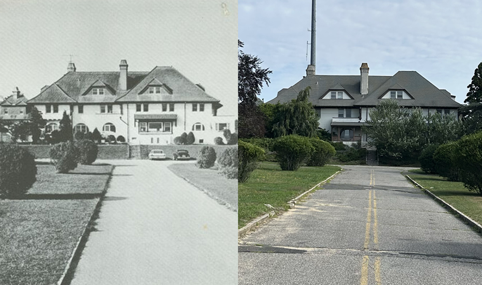 side by side of southampton hall taken in the early 1900s with southampton hall today