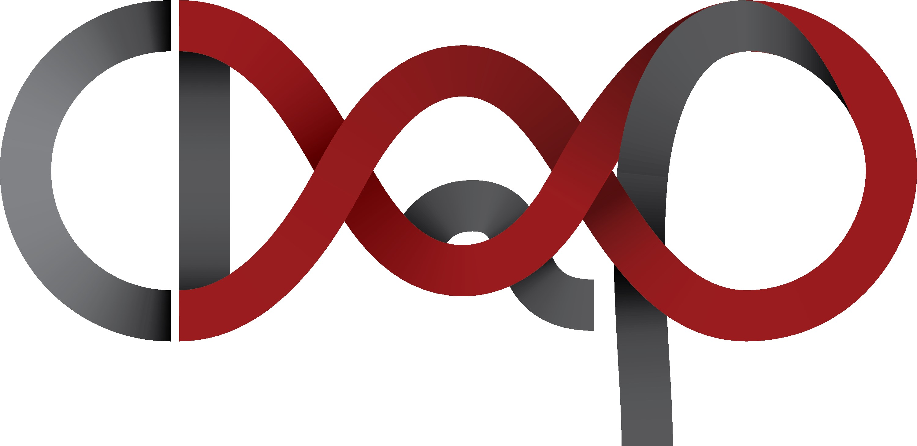 A logo featuring intertwined letters and an infinity symbol in red and grey.