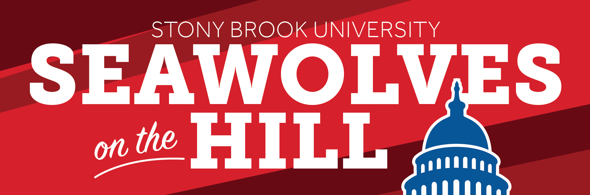 White text on red background reads "Seawolves on the Hill" with a graphic illustration of the capital building on the right.