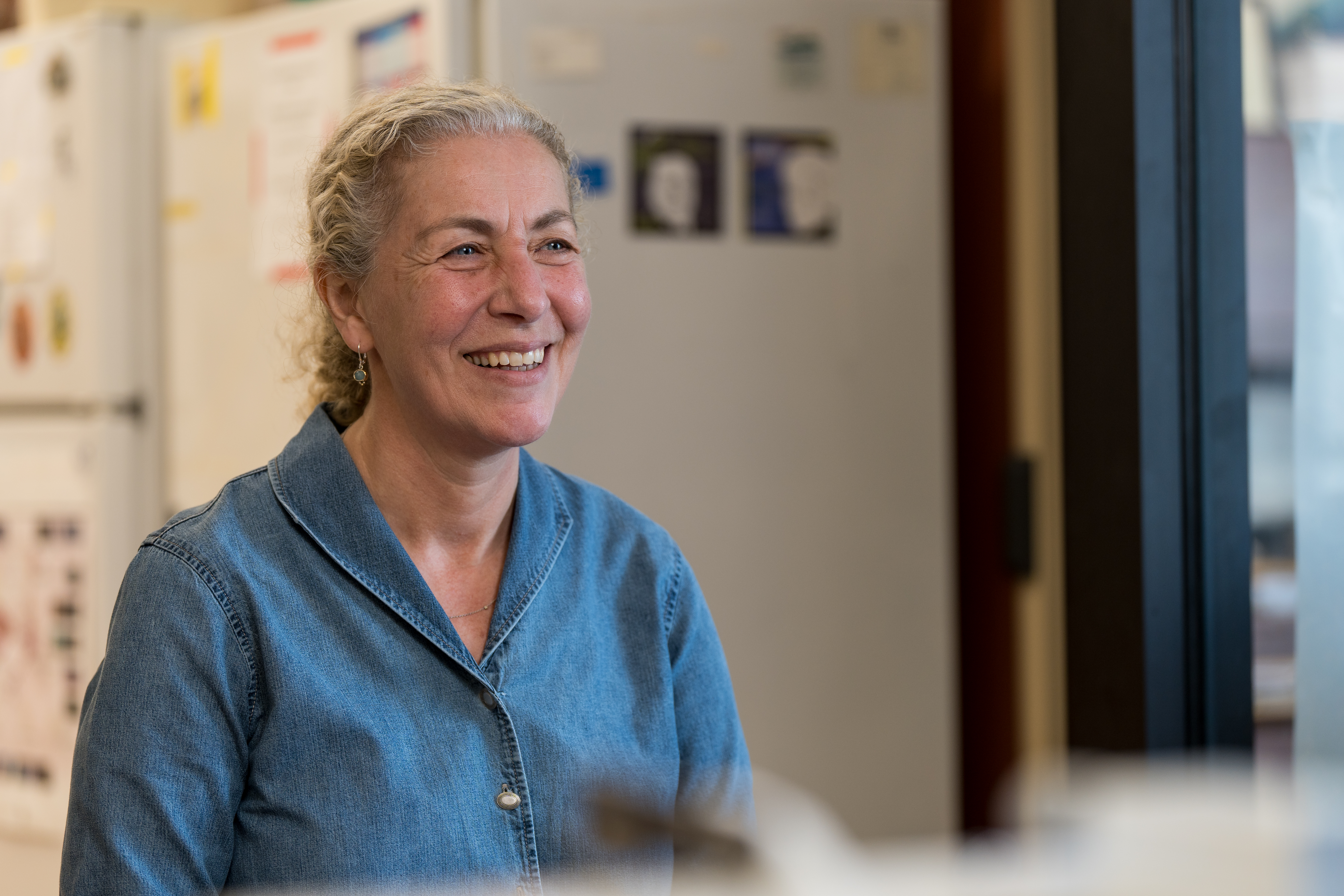 Photo of Stella Tsirka smiling in a blue shirt.