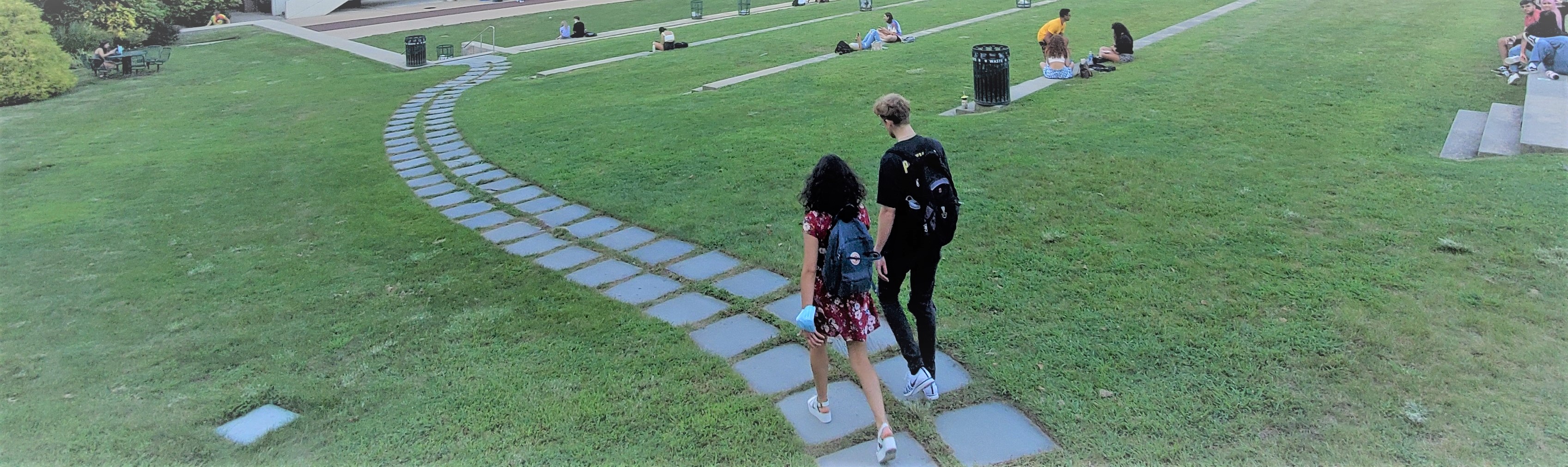 Students walking down a path