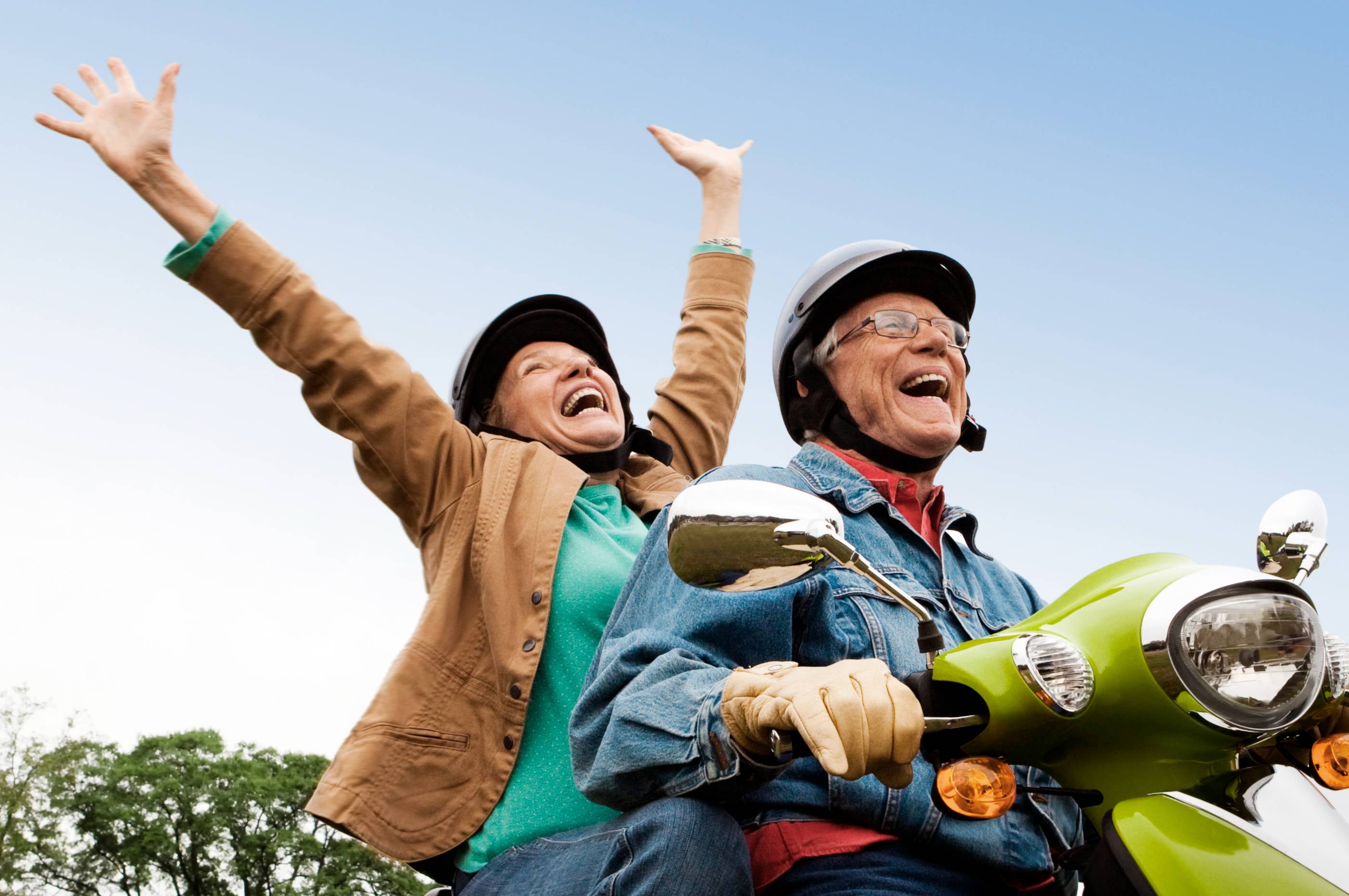 Older couple embracing outdoors