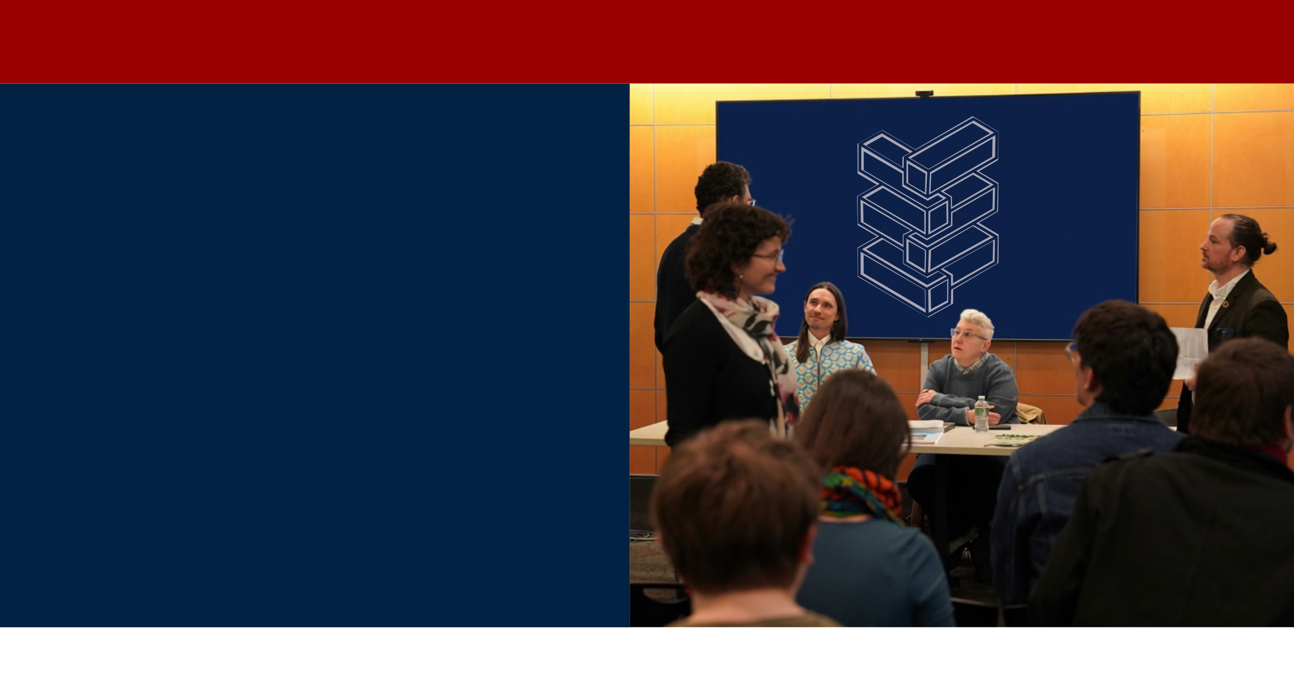 Groups of people converse in a conference setting