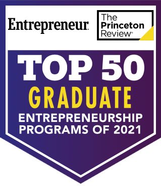 Entrepreneur and The Princeton Review Top 50 Graduate Entrepreneurship Programs of 2021 badge