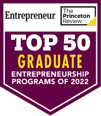 Entrepreneur and The Princeton Review Top 50 Graduate Entrepreneurship Programs of 2022 badge
