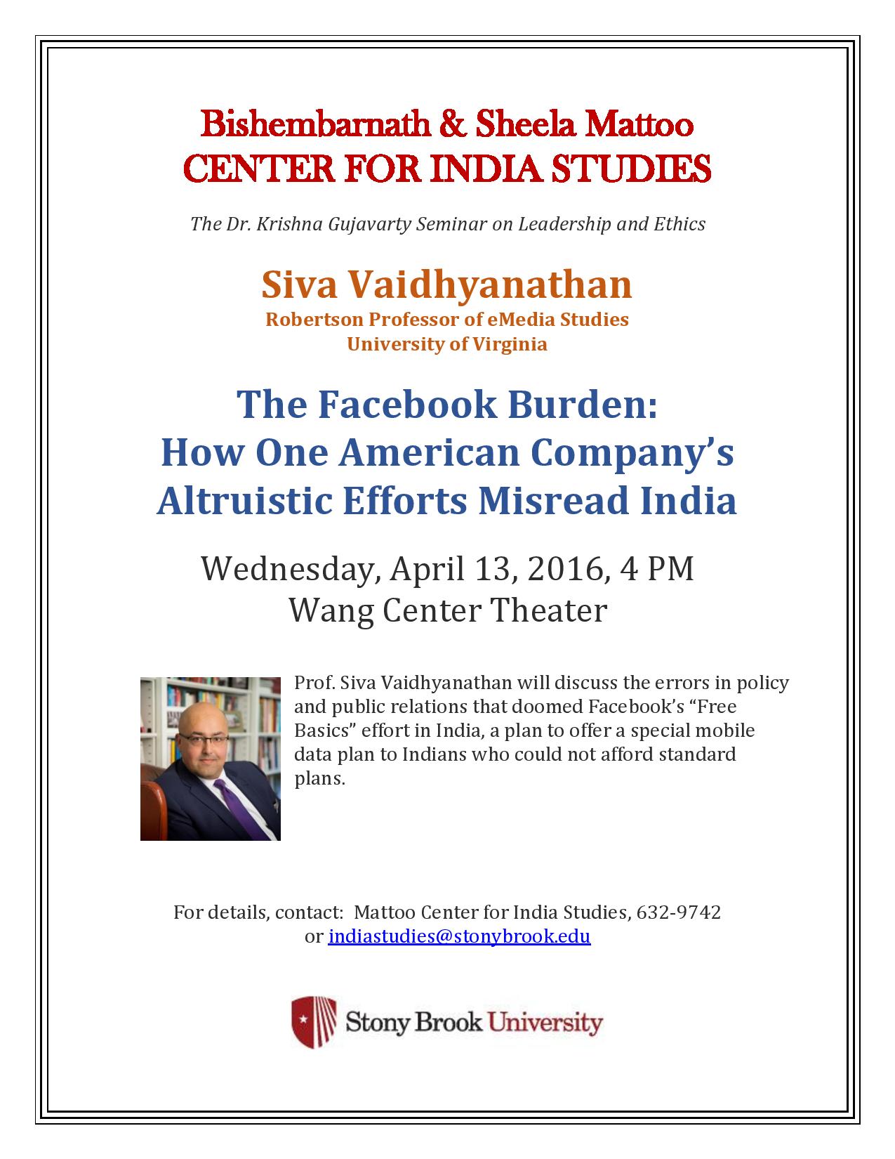 Flyer that says "The Facebook Burden: How One American Company's Altruistic Efforst Misread India"