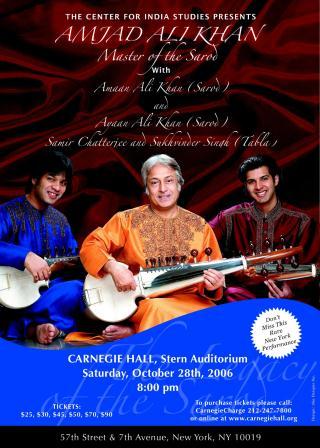 Poster that says "Center for India Studies Presents Amjad Ali Khan"