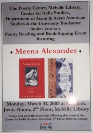 Flyer that says "Meena Alexander" with a photo of a book cover