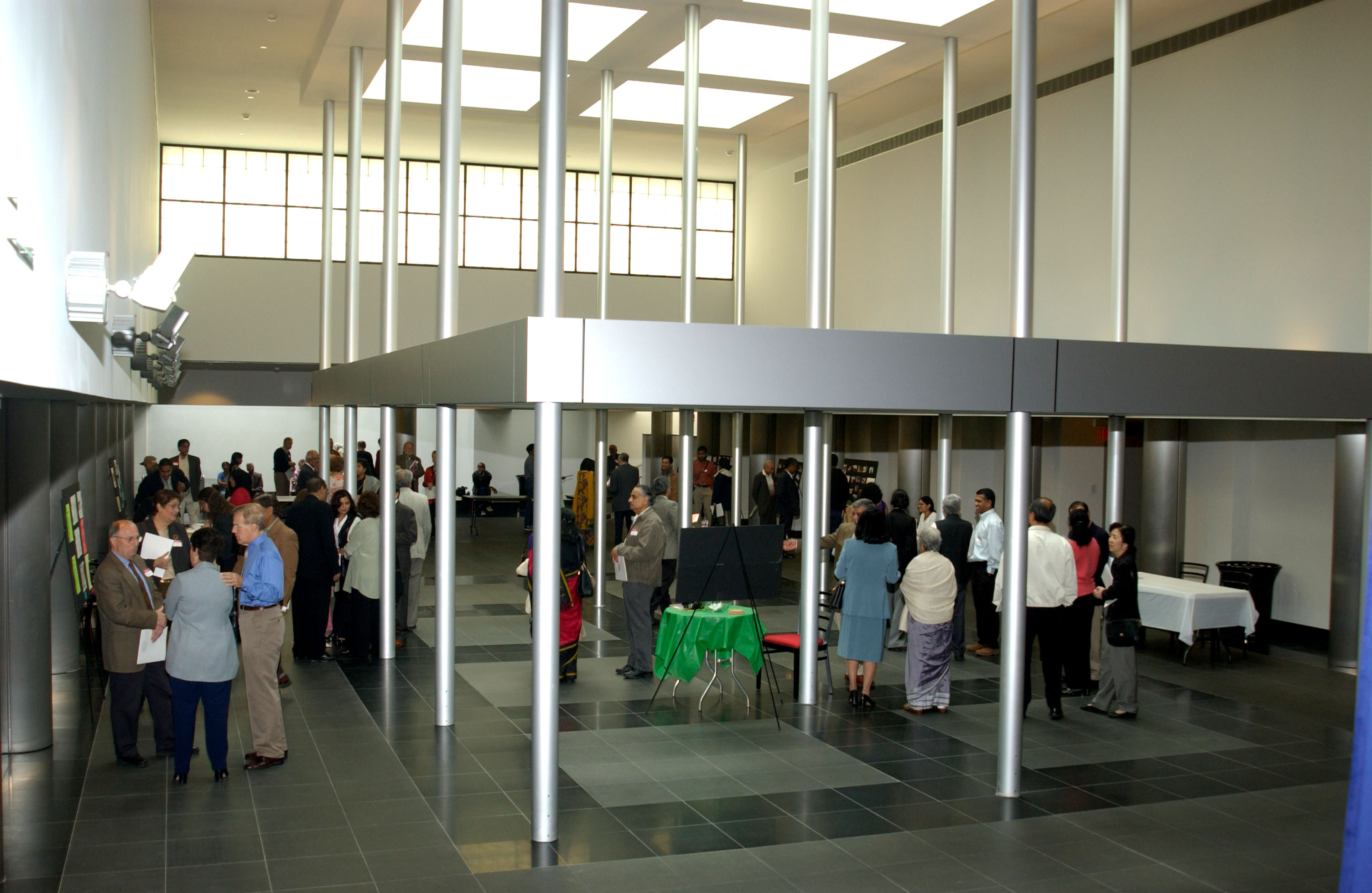 Conference hall full of people walking around