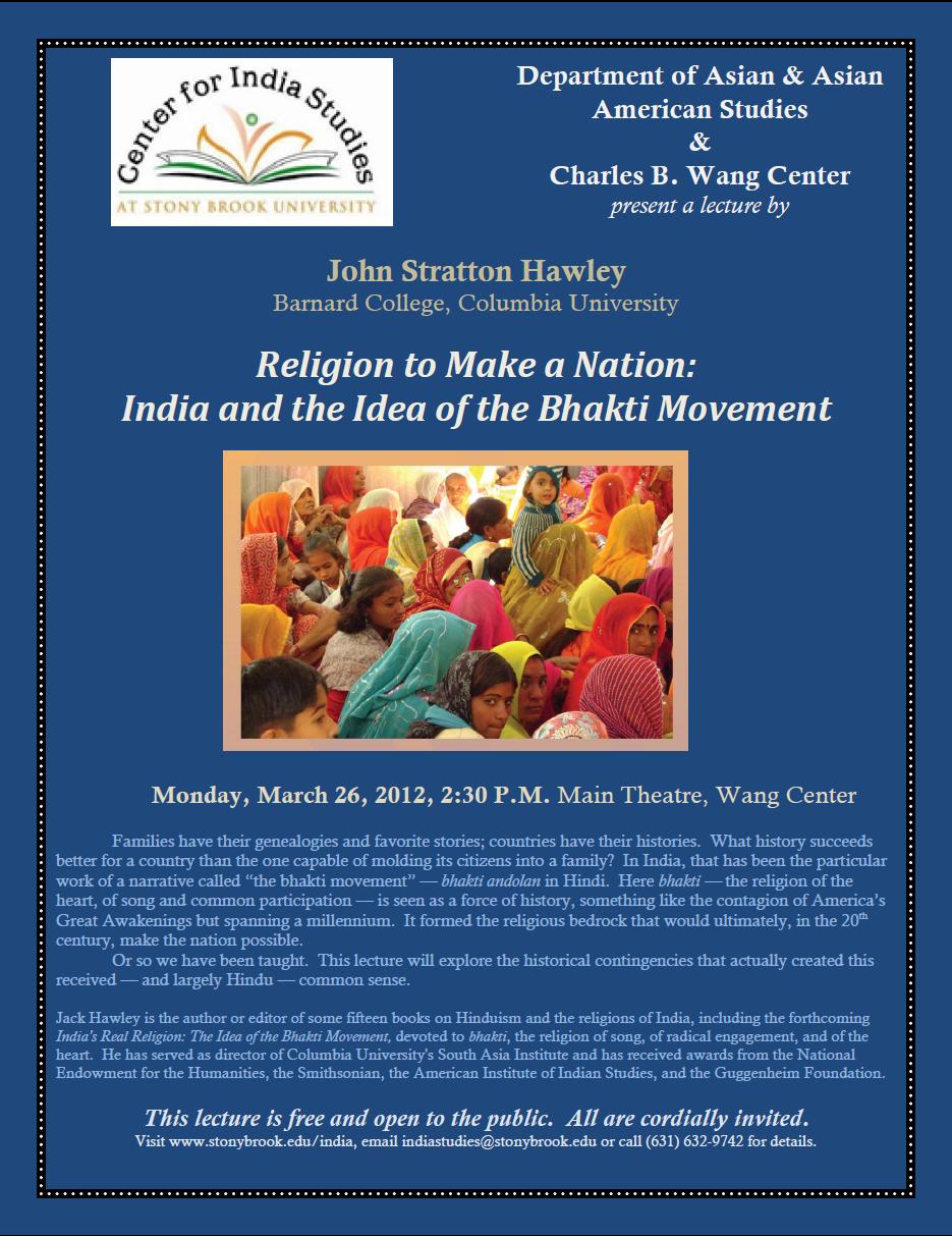 Flyer that says "Religion to make a nation: India and the idea of the bhakti movement"