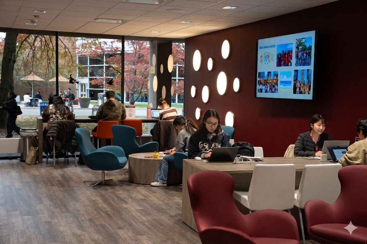 Students studying in the International Student Center