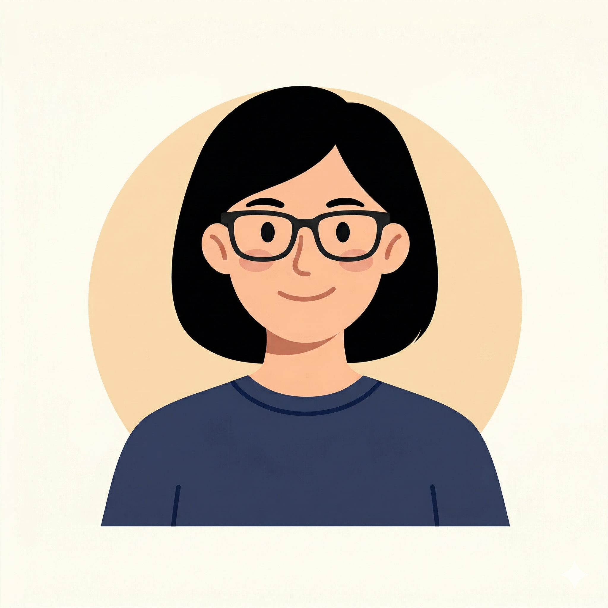 Cartoon avatar girl with bob length black hair and glasses