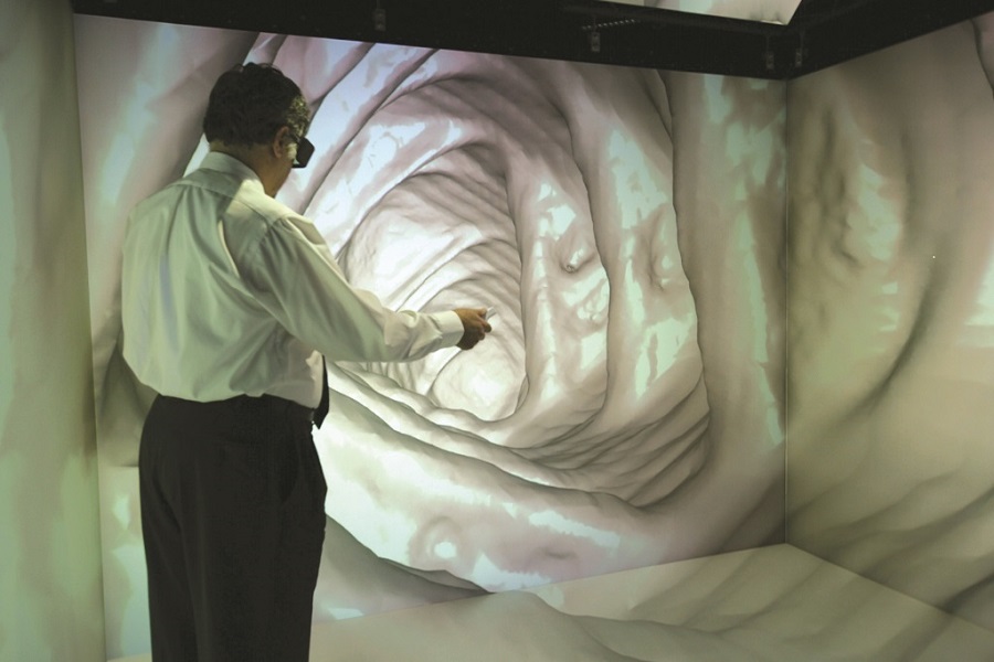 Arie Kaufman demonstrating virtual colonoscopy