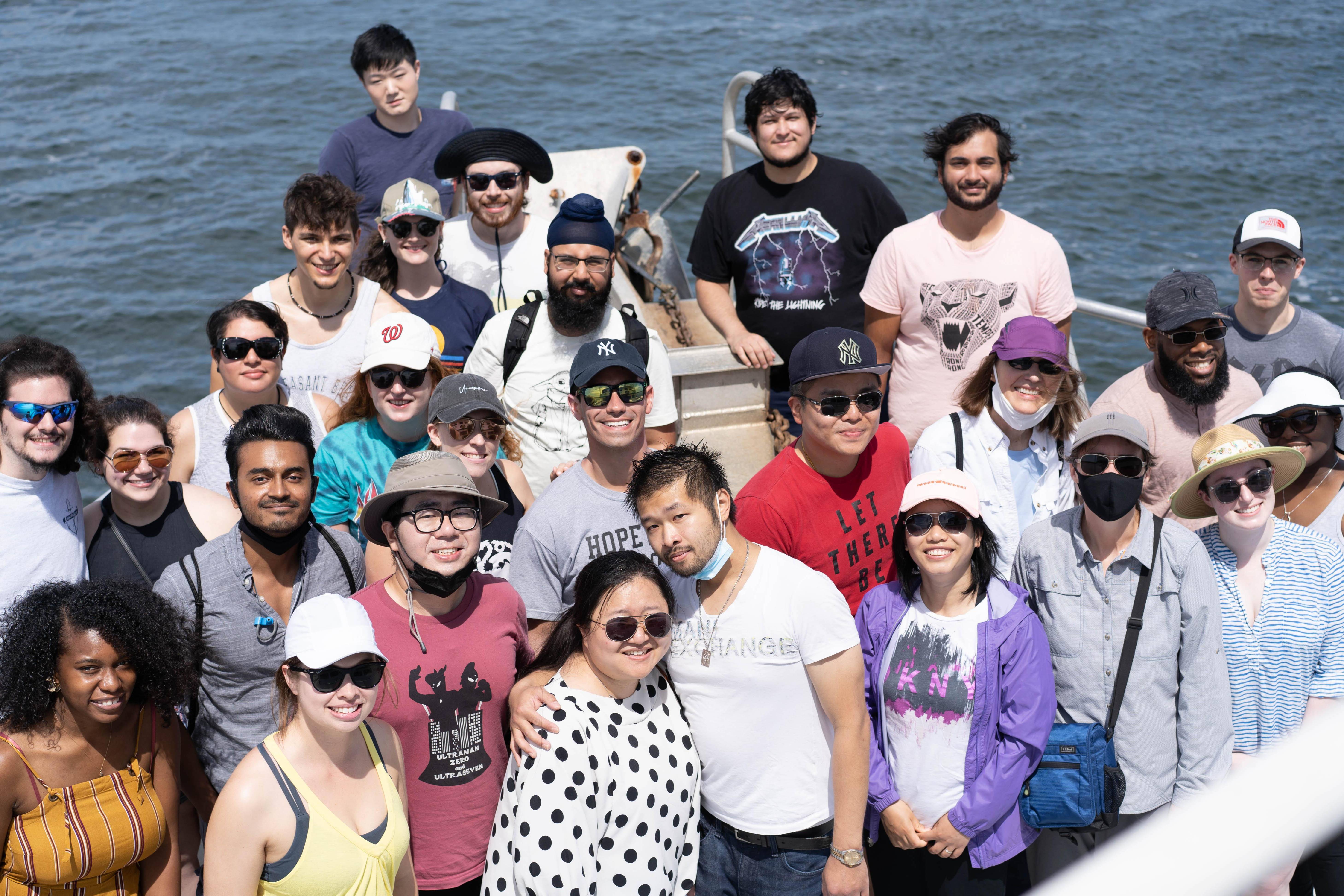 Large group of people on a boat