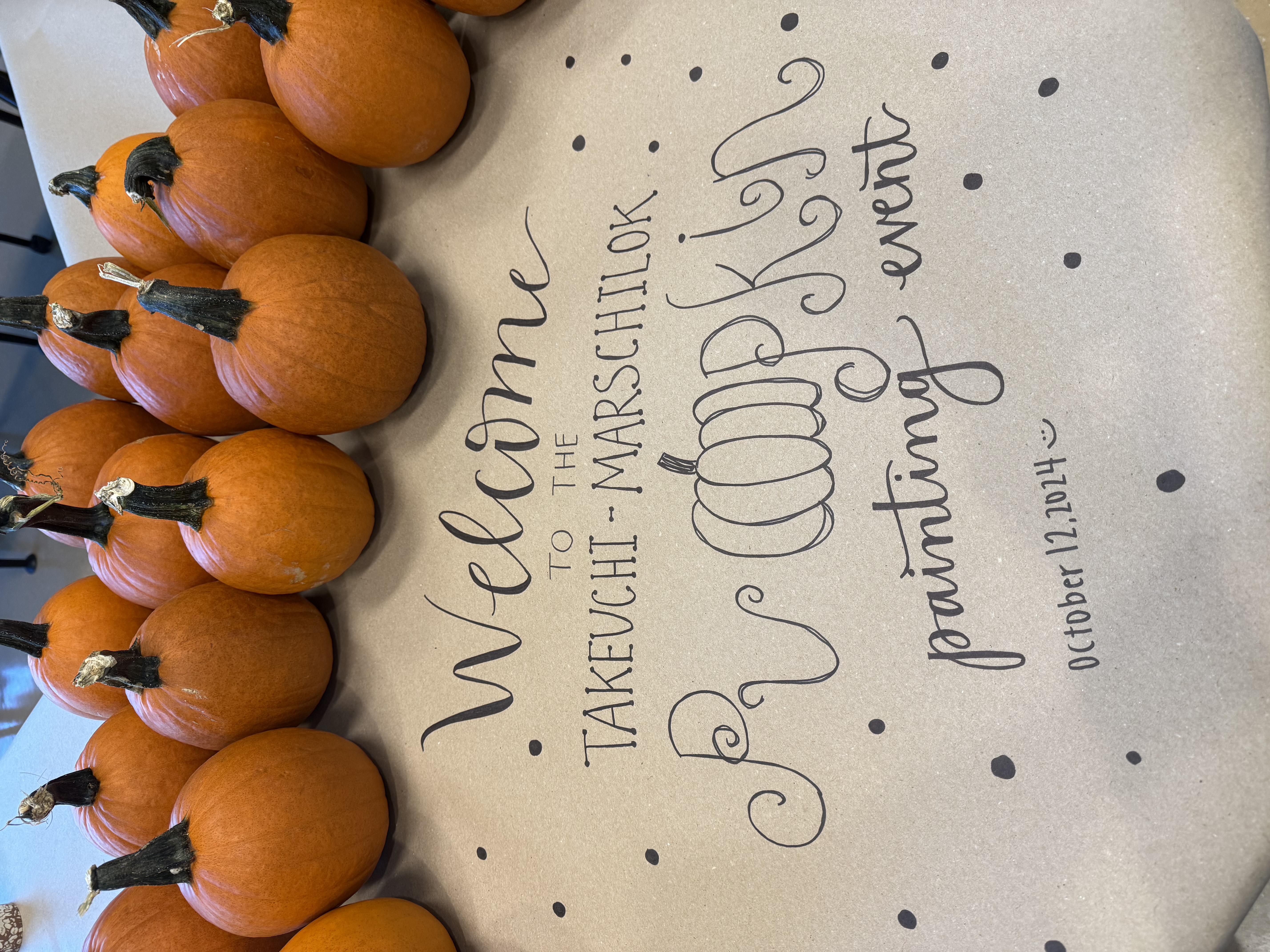 Table with pumpkins on it