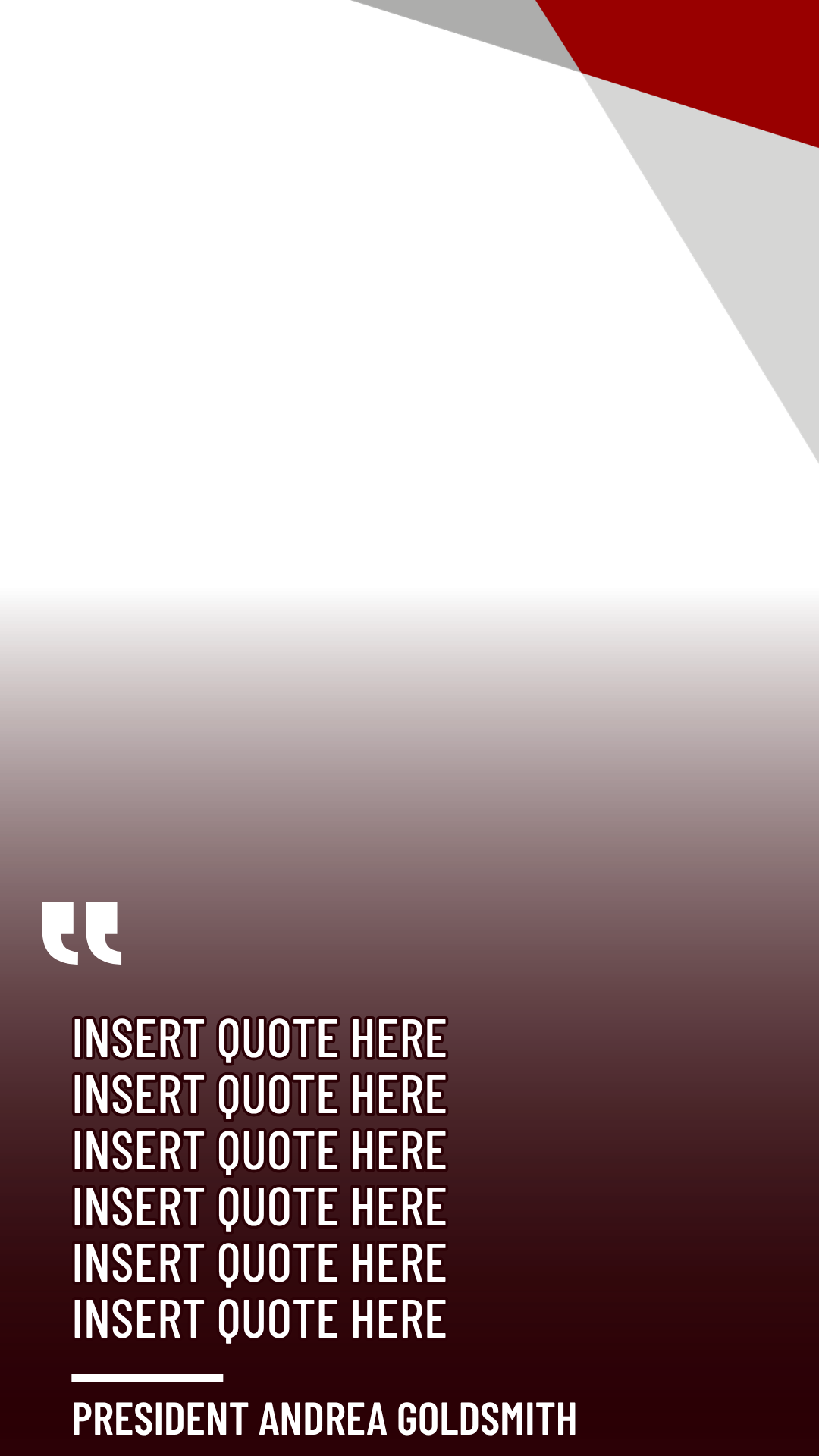A digital graphic template for a quote card features a white upper section and a maroon lower gradient.