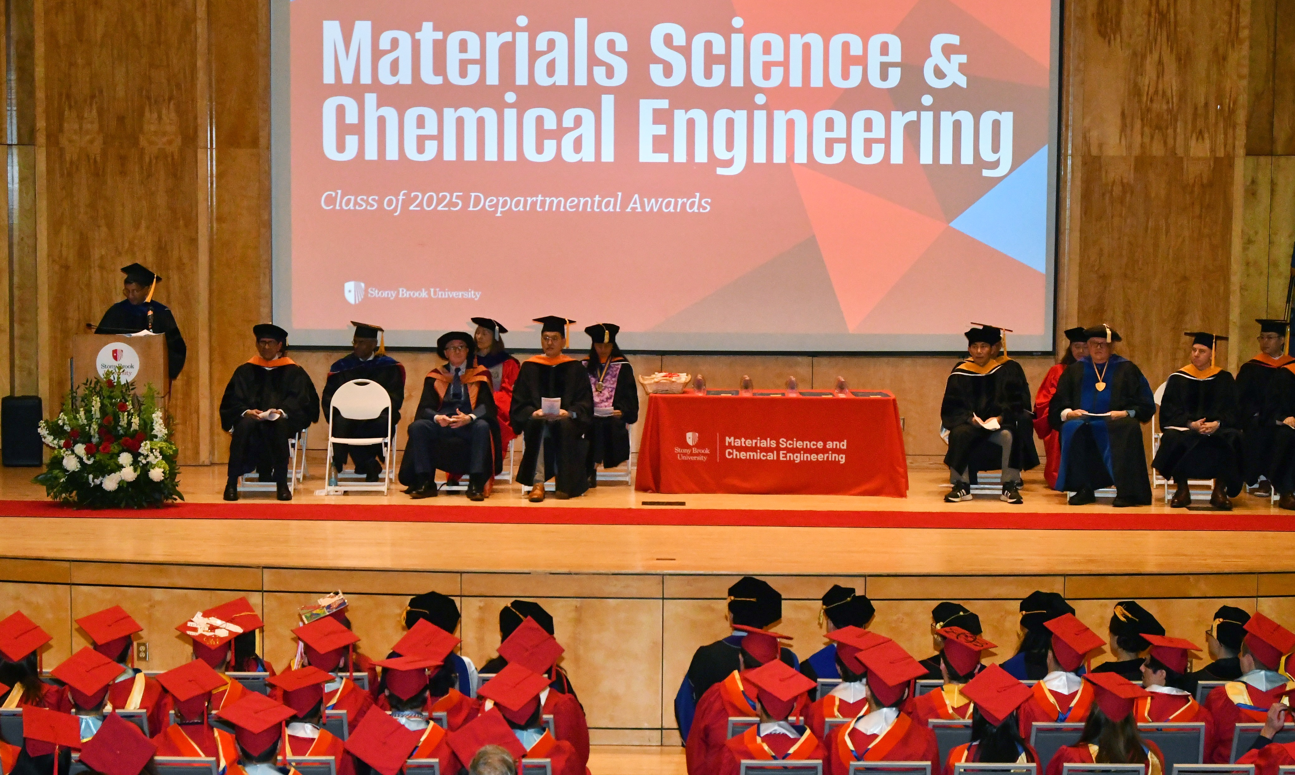 Students and faculty participating in the Materials Science and Chemical Engineering (MSCE) Class of 2025 commencement ceremony