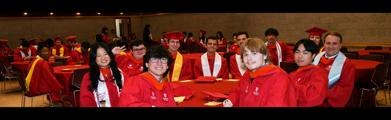 Engineering Science (ESG) undergraduate students celebrating their graduation at Stony Brook University's commencement ceremony