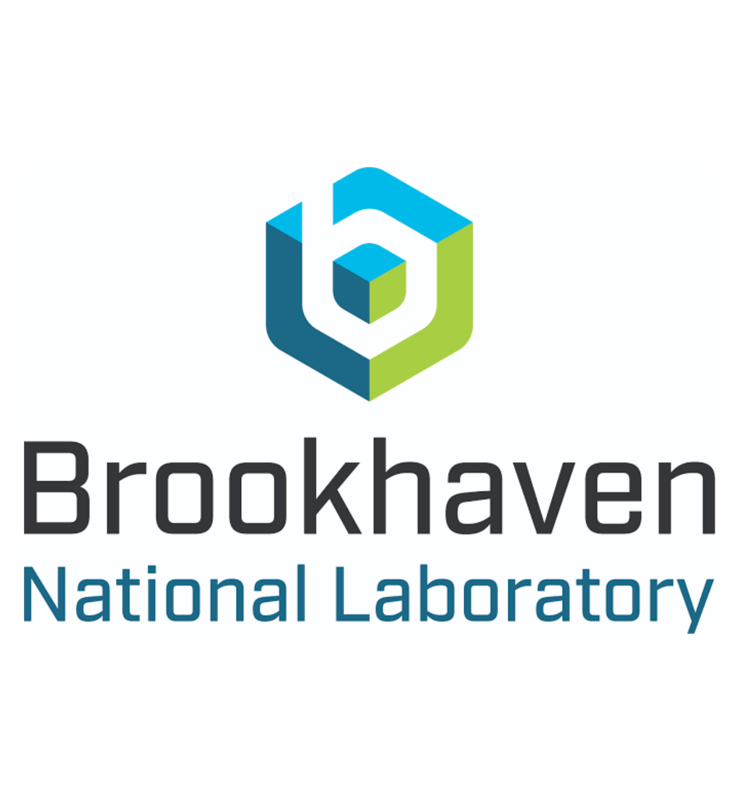Brookhaven National Lab Logo with 3D Cube inside another cube in blue and green