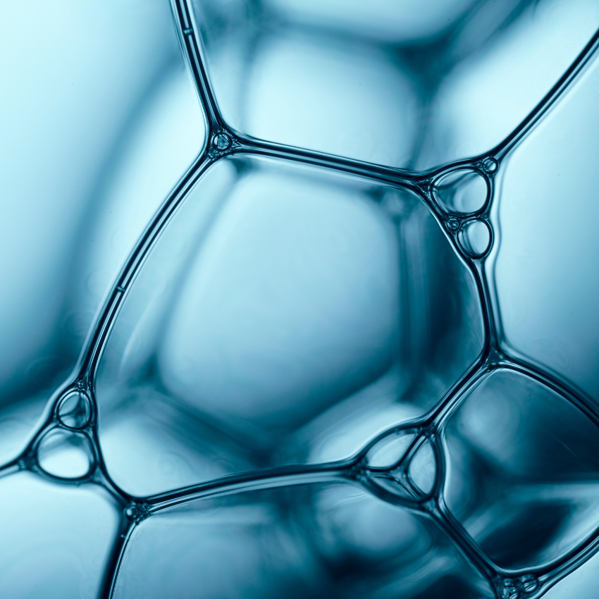 Close up of blue bubbles