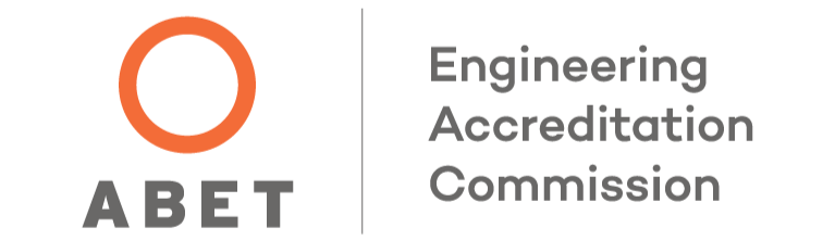 Logo of ABET Engineering Accreditation Commission, featuring an orange circle and the text “ABET” and “Engineering Accreditation Commission” in gray.