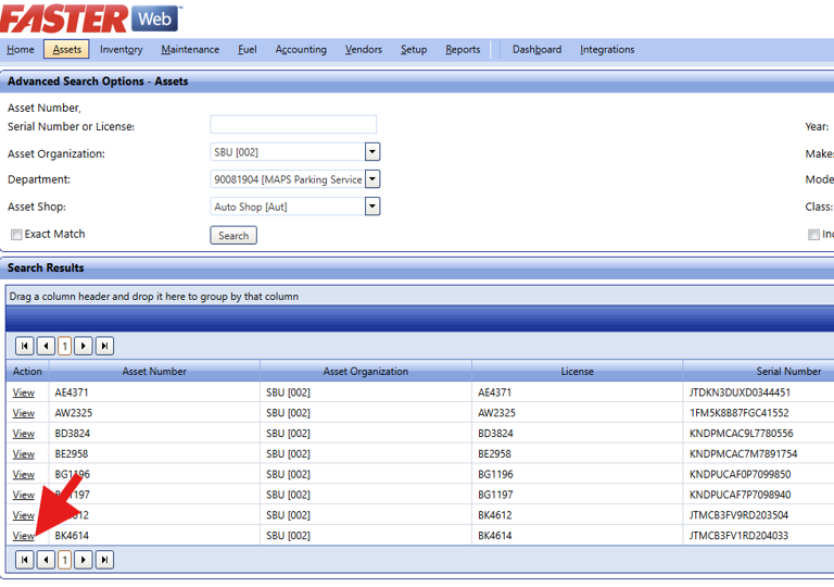 View a specific asset by clicking “View” next to the desired asset