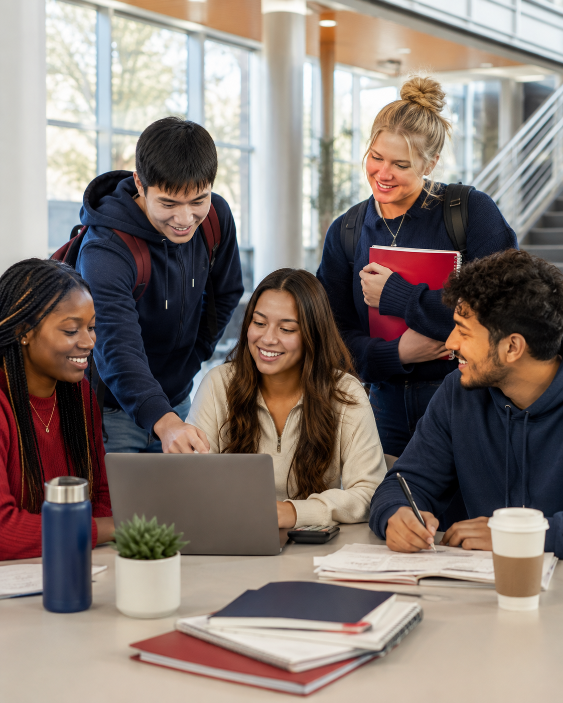 AI generated image of students working together on a project on a laptop