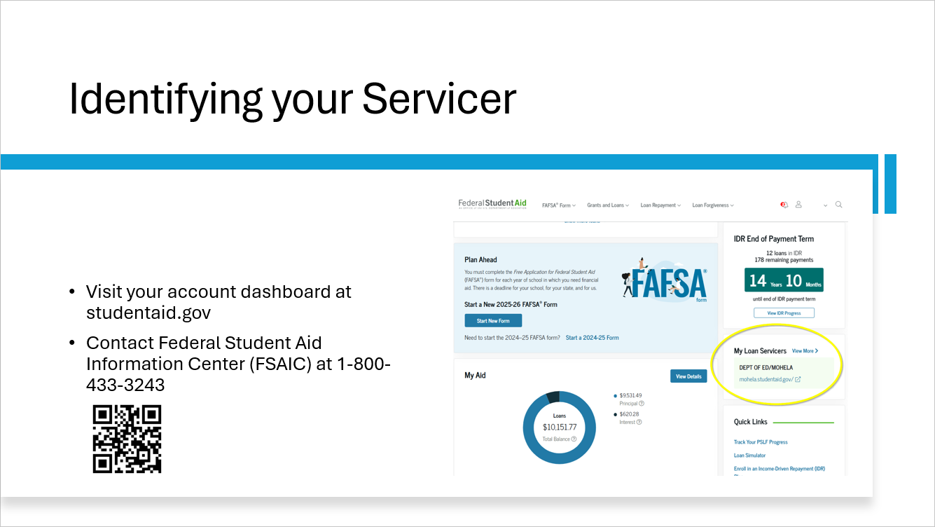 screen shot of studentaid.gov with the my loan services circled