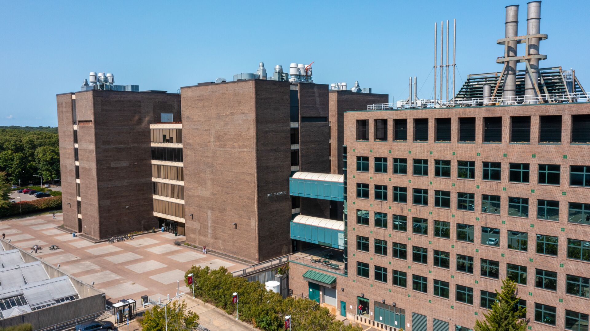 Aerial view of the Life Sciences Building and Centers for Molecular Medicine.
