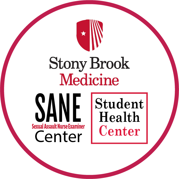 Stony Brook Medicine, SANE Center, and Student Health Center logo