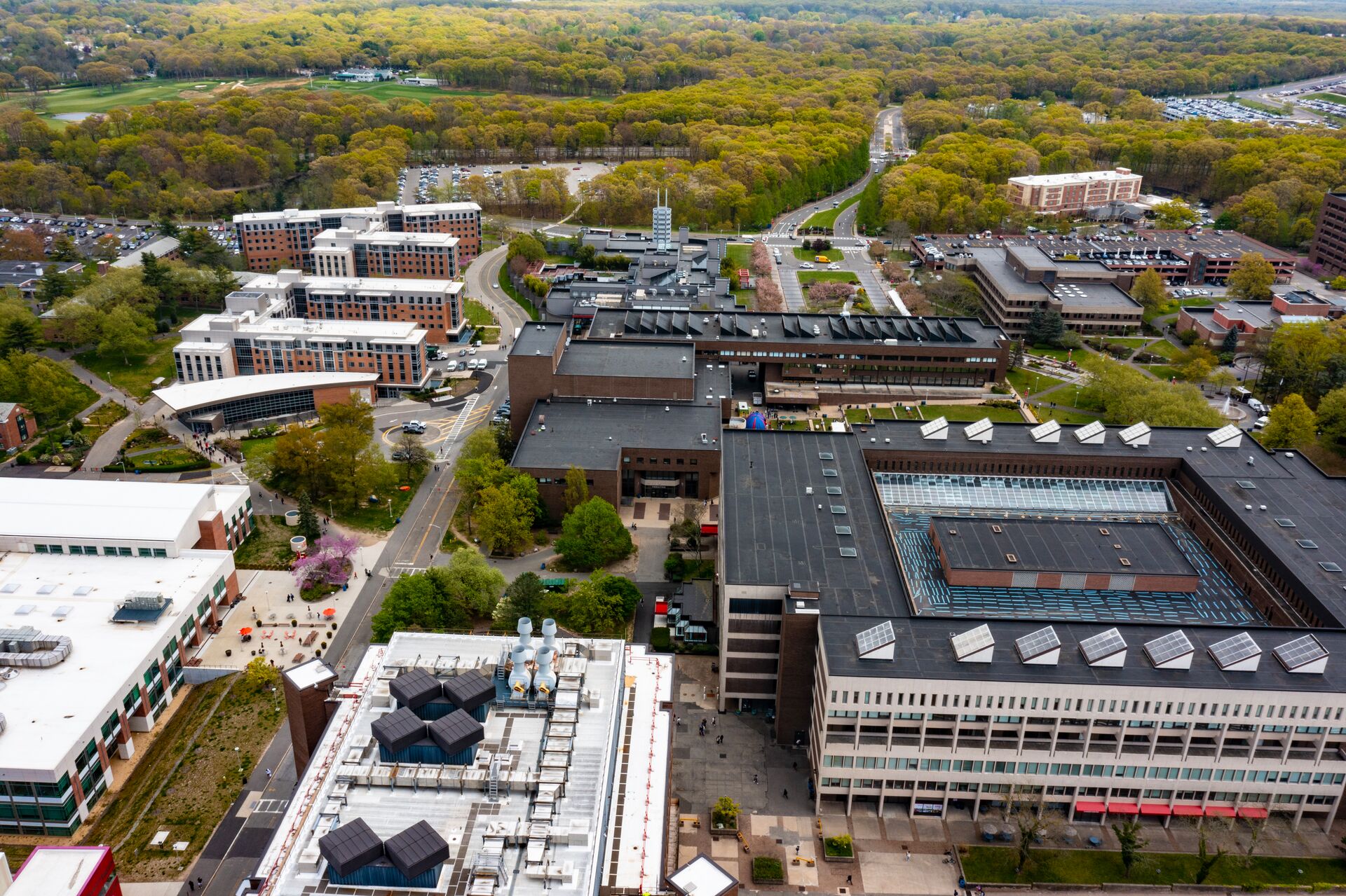 Campus aerial drone of the Melville LIbrary