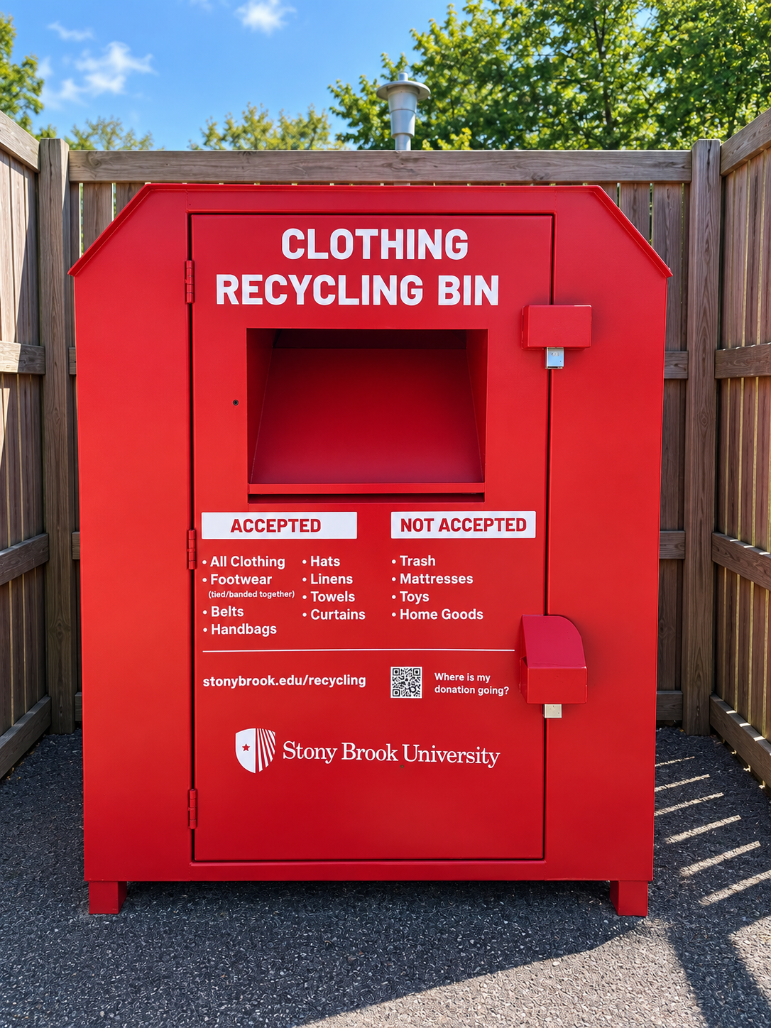 clothing bin on SBU campus